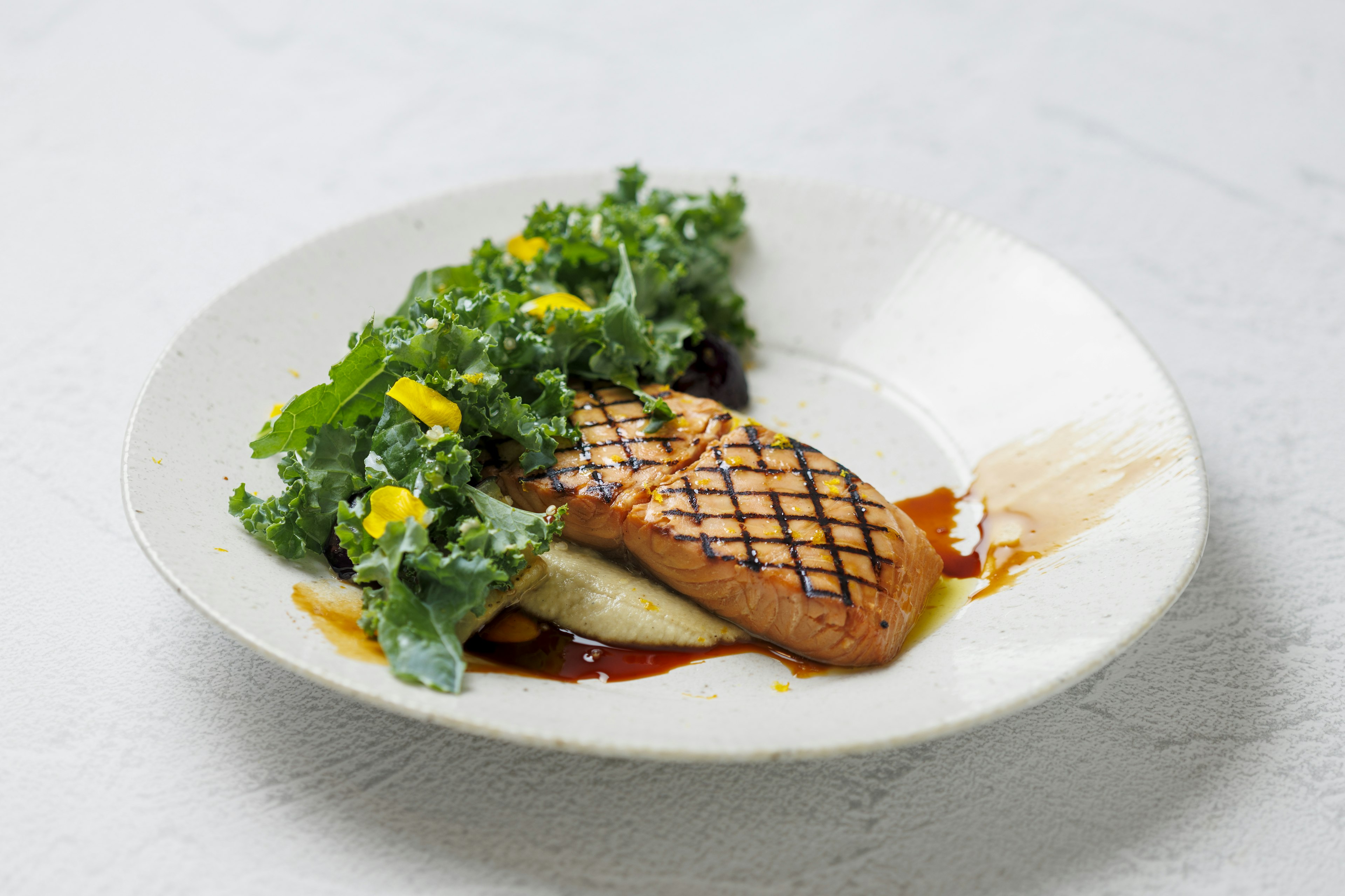 Grilled Salmon Eggplant Sauce