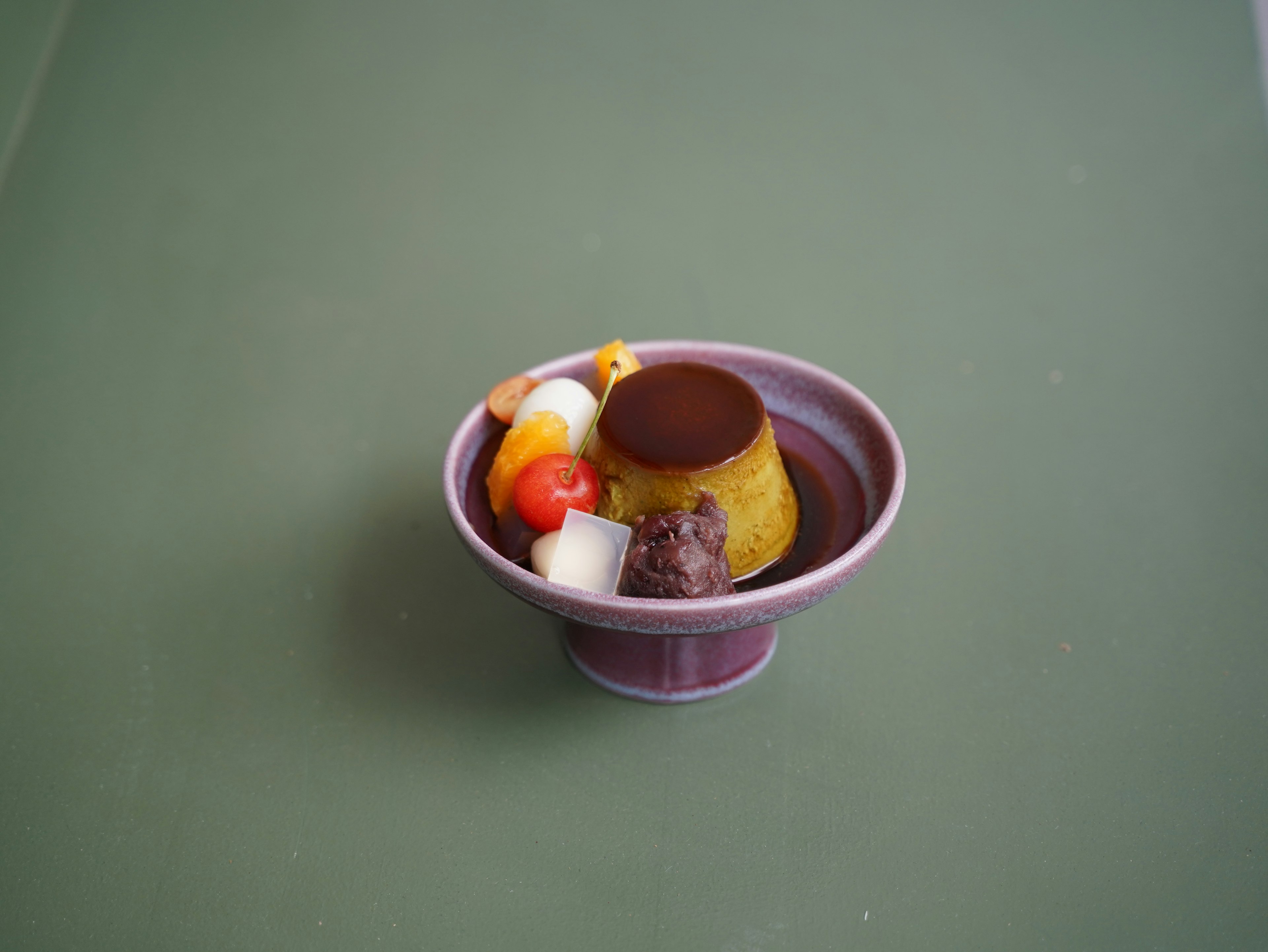 抹茶のプリンアラモード〜あんみつ仕立て〜