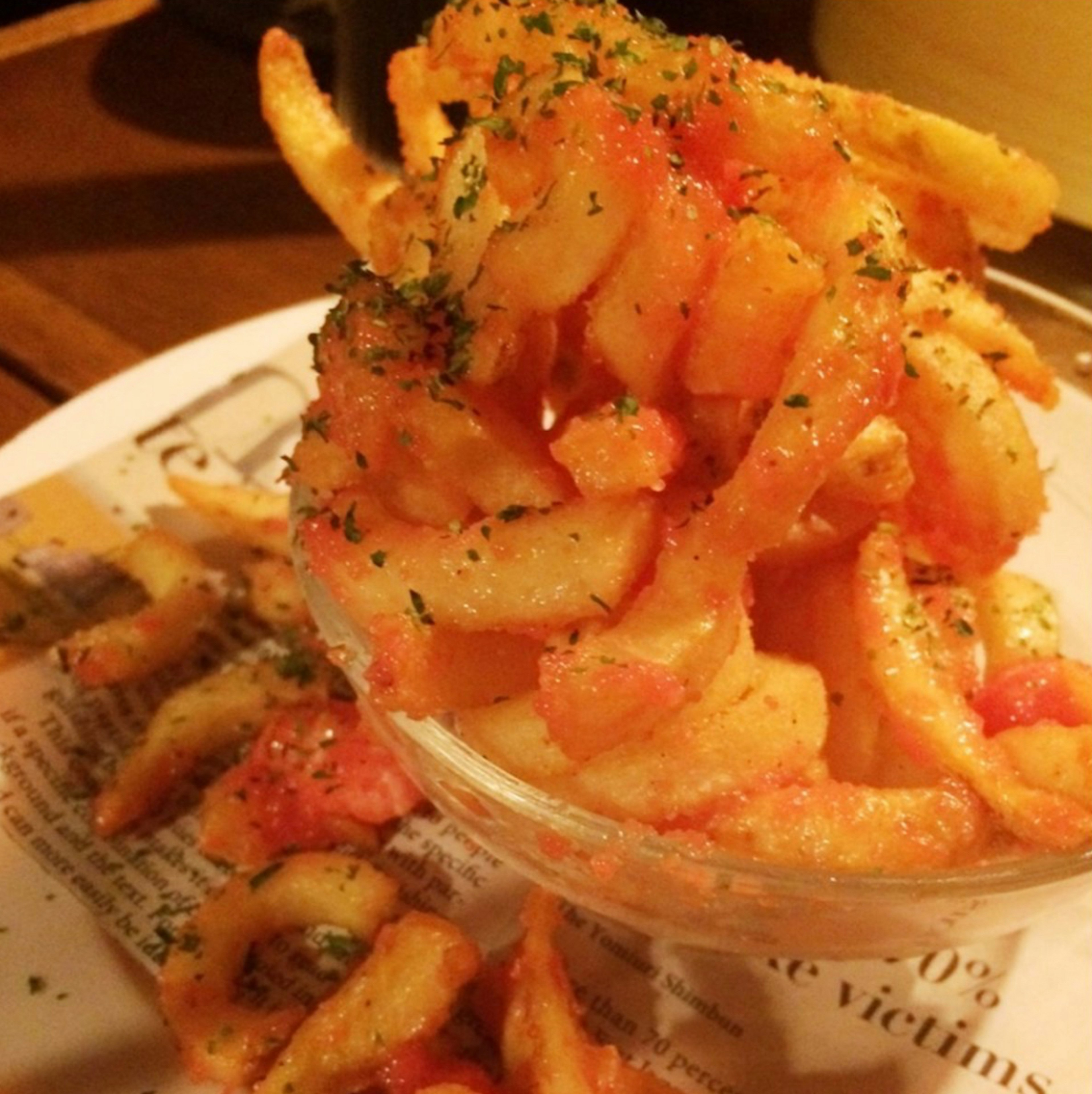 Spiral fries with cod roe butter